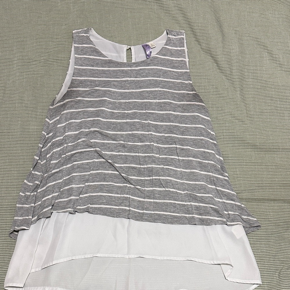 Alya Gray and White Striped Layered Blouse